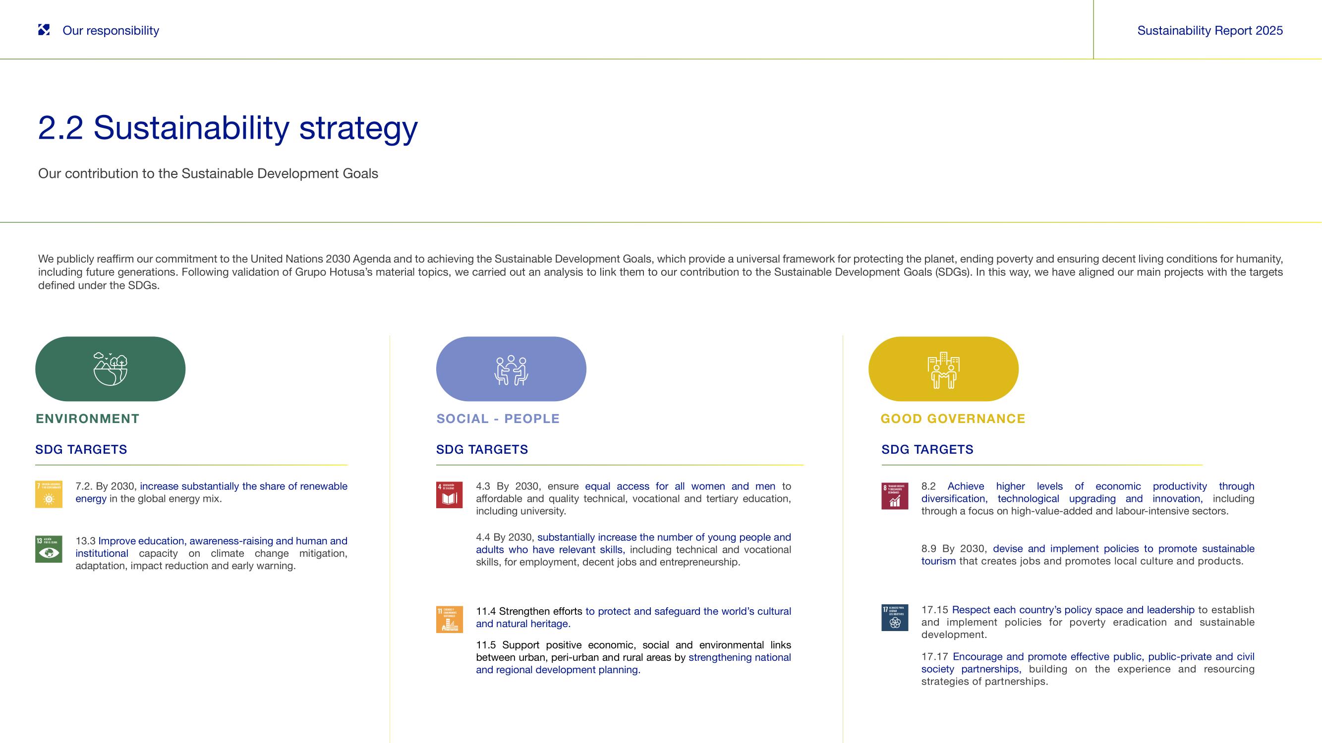 2.2 Sustainability strategy — contribution to the SDGs.