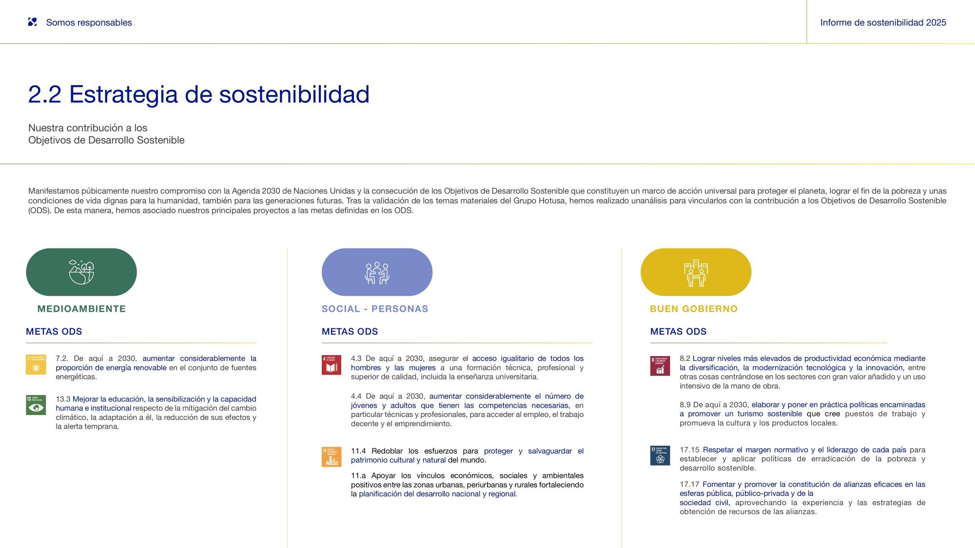 2.2 Estrategia de sostenibilidad — contribución a los ODS.